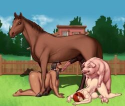 2boys 2girls all_fours bestiality big_breasts blue_eyes breast_feeding breast_feeding_during_sex breast_sucking breasts brown_hair dark-skinned_female dark_skin equine farm fellatio female female_on_feral feral feral_on_female feral_penetrating_female forced horse horse_penis horsecock huge_breasts human human_mother_baby_animal human_on_feral male male_on_human michelle_(mk001black) milk milking mk001black mother mother_and_child mother_and_daughter muscles muscular muscular_female nichole_(mk001black) nipples old_woman oral original original_character original_characters penis pig piglet pregnant rape red_hair sex sex_slave sex_toy sucking sucking_nipples suid suina sus_(pig) zoophilia