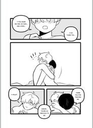 1boy 1cuntboy adrian_(boyfriends) boyfriends_(webtoon) comic cuntboy cuntboy/male cuntboy_on_male english_text felix_(boyfriends) femboy goth intersex male monochrome nerd nude original_characters refrainbow scar strap-on submissive_male text virgin webcomic webtoon