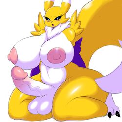 1futa 2021 areolae balls big_balls big_breasts big_nipples big_penis big_tail blue_eyes breasts digimon furry futa_only futanari huge_ass huge_breasts humanoid_penis itisjoidok nude penis renamon simple_background sitting solo solo_futa thick_thighs white_belly white_breasts white_penis wide_hips yellow_body yellow_head yellow_tail