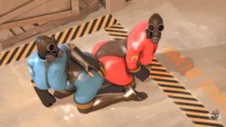 2girls 3d animated ass ass_to_ass big_ass bodysuit breasts female female_only fempyro gas_mask gif hands_on_ass hands_on_hips hip_grab hips latex lesbian pyro pyro_(team_fortress_2) rubbing source_filmmaker tappysfm team_fortress_2 thighhigh_boots thighhighs valve