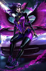 ally_loren big_breasts female goth league_of_legends morgana purple_eyes purple_hair thick_thighs