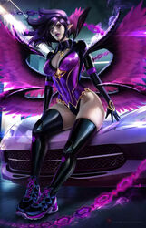 ally_loren big_breasts female goth league_of_legends morgana purple_eyes purple_hair thick_thighs