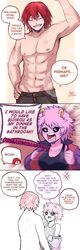 1boy 1boy1girl 1girls abs aged_up alternate_hairstyle assertive_female black_sclera blackhaiper cute dialogue eijirou_kirishima english_text female golden_eyes horns invitation inviting inviting_to_sex kirimina male male/female mina_ashido muscular muscular_male my_hero_academia naem pink_hair pink_skin red_hair sharp_teeth straight suggestive text text_focus topless undressing welcoming wholesome