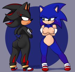 anger_vein anthro clothing duo exposed_torso female female/female footwear handwear hi_res humanoid mostly_nude mtf_crossgender nude rule_63 sega shadow_the_hedgehog shumpy sonic_(series) sonic_the_hedgehog yuri