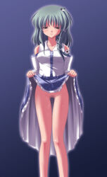 blush censored legs no_panties pussy_juice sanae_kochiya skirt skirt_lift solo subaru_noji touhou