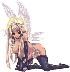 1futa angel angel_wings areola balls bar_censor blonde_hair blue_eyes breasts busty censored character_request cleavage copyright_request dark-skinned_futanari dark_skin full-package_futanari futa_only futanari garter_belt garter_straps halo head_wings huge_breasts intersex large_breasts lingerie long_hair nipple_bulge oekaki penis pointy_ears seraph solo solo_futa testicles thighhighs ubanis underwear voluptuous wings