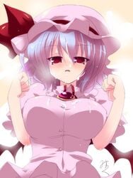 1girls blue_hair breasts cum cum_on_body cum_on_breasts cum_on_upper_body facial female huge_breasts miuku_(marine_sapphire) red_eyes remilia_scarlet solo touhou