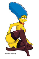 blue_hair breasts color female female_only huge_eyes human marge_simpson matt_groening_(style) nipples nude pussy sergevirusx sitting solo tagme the_simpsons toony yellow_skin