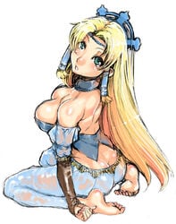 ass ass_cleavage barefoot blonde_hair blush body_blush breasts butt_crack cleavage feet female female_only final_fantasy final_fantasy_iii hair_tubes human mizuryuu_kei sara_altney see-through sketch soles solo toe-scrunch toe_scrunch toes