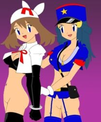 alternate_bandana_color cosplay dawn_(pokemon) enemy_conversion female human human_only may_(pokemon) nintendo officer_jenny_(pokemon)_(cosplay) pokemon team_rocket team_rocket_bandana white_bandana