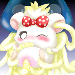 1girls artist_request blonde_hair blush hamster hamtaro_(series) lazuli_(hamtaro) pussy ribbon tentacle