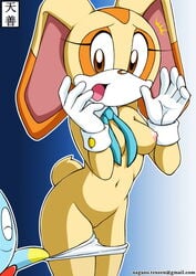 1girls breasts chao_(sonic) cheese_the_chao color cream_the_rabbit email exposed_breasts female fur furry interspecies open_mouth rabbit sega sonic_(series) tenzen unknown_gender