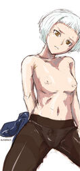 1girls aurastack breasts elizabeth_(persona) female long_image megami_tensei panties panties_under_pantyhose pantyhose persona persona_3 short_hair solo tall_image topless underwear white_hair