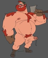 1boy axe bara disney disney_channel erection gravity_falls human lumberjack male male_only manly_dan penis posduroo solo