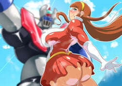 1girls 2019 areolae big_ass big_butt breasts brown_eyes brown_hair bubble_butt female hime_cut human large_breasts light-skinned_female light_skin long_hair mazinger mazinger_z nipples sayaka_yumi skirt thick_thighs wide_hips zxcv