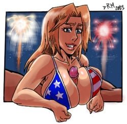 1boy 1girls american_flag_bikini big_breasts big_penis bikini blonde_hair blue_eyes breasts dead_or_alive doctordrmnsfw female large_breasts male paizuri penis straight swimsuit tina_armstrong