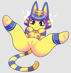 1girls animal_crossing ankha anthro ass big_breasts blue_hair breasts cat_ears cat_girl cat_tail felid feline felis female female_only fur furry furry_only hi_res naked nintendo nipples nude onigiri_punch pussy solo tail yellow_fur