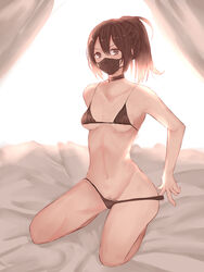 bakaichisan bikini_bottom bikini_top black_bikini black_hair cam_(the_otachan_show) face_mask female otakuvs pubic_hair solo solo_female the_otachan_show