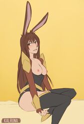 1girls blank_background bunny_ears bunny_girl exposed_ass exposed_breasts exposed_nipples female kalruna rwby thighhighs velvet_scarlatina