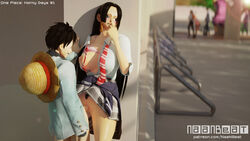 1boy 1girls 3d 3d_(artwork) black_hair blender boa_hancock female happy hiding male monkey_d_luffy naanbeat no_panties one_piece penetration pubes pubic_hair public_sex pussy school school_uniform schoolgirl schoolgirl_uniform sex standing standing_missionary standing_sex straw_hat vagina vaginal_penetration vaginal_sex