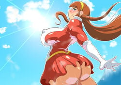 1girls 2019 areolae big_ass big_breasts big_butt breasts brown_eyes brown_hair curvaceous female hime_cut huge_ass human large_breasts light-skinned_female light_skin long_hair mazinger mazinger_z nipples pilot_suit plump sayaka_yumi skirt sweat thick_thighs wide_hips zxcv