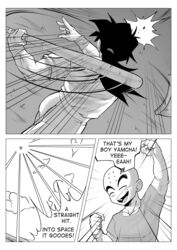 baseball baseball_bat black_and_white comic comic_page dragon_ball echosaber krillin kuririn text yamcha