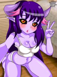 breasts clothing demon female hair hi_res human humanoid looking_at_viewer mammal not_furry panties pearl_the_succubus_(sirjzau) pose purple_body purple_hair purple_skin selfie sirjzau solo succubus underwear