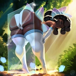 1girls african african_female against_glass ass dark-skinned_female dark_skin female female_only huge_ass neozoa nz_naughty solo thick_thighs thighhighs wide_hips