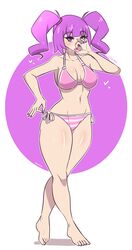 bikini bikini_bottom bikini_top fellatio_gesture female otachan otakuvs purple_bikini purple_eyes purple_hair solo solo_female the_otachan_show tongue_out