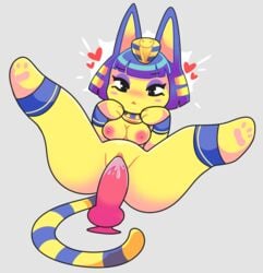 1girls animal_crossing ankha ass big_breasts blue_hair breasts cat_ears cat_girl cat_tail dildo feline female female_only nintendo nipples onigiri_punch pussy sex sex_toy solo tagme yellow_fur