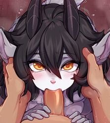 1boy 1girls amber_eyes animal_ears anthro black_hair blowjob blush caprine countershading cute dakota_(kaggy1) eye_contact fellatio female fur grey_fur head_grab horns human human_on_anthro interspecies looking_at_viewer lowres male male_human/female_anthro male_on_anthro merunyaa nude nude_female nude_male oral oral_sex original penis petite pink_nose pov pov_eye_contact sheep sheep_ears sheep_horns teenager unseen_male_face yellow_eyes