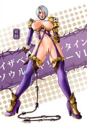 1girls areolae armor black_eyes blush breasts busty female female_only full_body garter_straps hand_on_hip heels hi_res high_heel_boots high_heels hourglass_figure isabella_valentine japanese_text large_breasts lipstick looking_at_viewer medium_hair namco nipples partially_nude pose purple_lipstick pussy short_hair smile smiling smiling_at_viewer solo solo_female soul_calibur standing sword text theartofvero thigh_boots thighhighs vero weapon whip whip_sword white_hair wide_hips