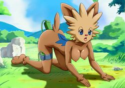 anthro blue_eyes breasts furry game_freak lillipup nipples on_all_fours outside pokémon_(species) pokemon pokemon_bw pokepornlive sex_toy tongue tongue_out vibrator