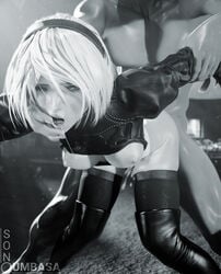 1girls 3d black_and_white breasts female from_behind nier nier:_automata nier_(series) son_umbasa tagme yorha_2b