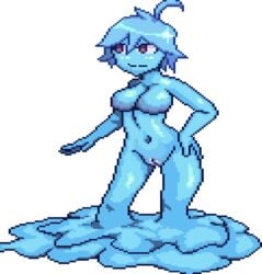 blue_hair blue_skin foxy_rain_(foxyreine) foxyrain_(foxyreine) foxyreine magical_waifus_academy monster_girl pixel_art slime_girl tagme transparent_background wataponno