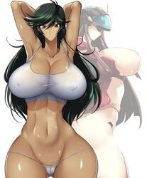 2020 2girls abs big_breasts black_hair breasts brown_eyes curvaceous dark-skinned_female dark_skin female great_mazinger haganef huge_breasts human humanoid jun_hono large_breasts long_hair looking_at_viewer mazinger mecha multiple_girls panties robot robot_girl thick_thighs topwear venus_a voluptuous wide_hips