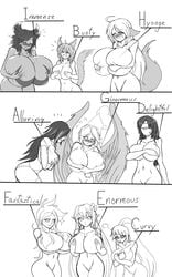 6+girls big_breasts black_and_white borrowed_character breasts character_request cleavage corruptking covering_breasts female_only huge_breasts kia_(shadow443) large_breasts marie_(the_english_gent) massive_breasts multiple_girls nude nude_female sketch tagme