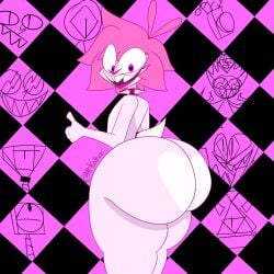 1boy alastor_(hazbin_hotel) ass ass_up bath bathroom bathroom_sex bunny bunny_boy butt butt_up femboy femboy_focus hazbin_hotel huge_ass huge_balls huge_cock huge_testicles male male_only mrkattuz_(artist) pink_(mrkattuz) pink_body pink_eyes pink_fur pink_hair pink_nipples pink_nose pink_penis pink_skin precum sweater sweater_dress sweater_lift sweater_only teeth_showing teeth_visible thick_ass wide_hips