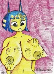 animal_crossing ankha anthro big_eyes blue_hair breast_expansion breast_vore breasts expansion felid feline female female_pred feral fur goldstone3242 hair mammal nintendo nipples prey solo unusual_vore video_games vore yellow_body yellow_fur