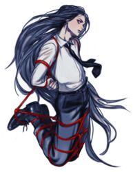 1boy bishonen black_hair bondage bound clothed color danganronpa danganronpa_3 izuru_kamukura long_hair long_hair_male male male_focus male_only pose red_eyes red_rope restrained rope rope_bondage shibari shibari_over_clothes smooth_skin solo solo_focus solo_male tdn_ng very_long_hair white_background