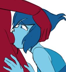 1girls blowjob blue_eyes blue_hair deepthroat digitalkaiju fellatio female female_focus futanari garnet_(steven_universe) gem_(species) gem_fusion hand_on_another's_head holding_head lapis_lazuli_(steven_universe) oral short_hair solo_focus steven_universe white_background