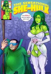 1boy 1girls bare_shoulders big_breasts bouquet breaking_the_fourth_wall breasts bride comic_cover crowd curvy curvy_female elbow_gloves english_text fantastic_four fat_man female green_bodysuit green_cape green_skin hand_holding height_difference holding_hands huge_breasts hulk_(series) implied_marriage large_breasts male male/female marvel mole_man nipples panties she-hulk shinzu031 speech_bubble stockings straight superheroine text villain voluptuous voluptuous_female wedding wedding_dress wedding_veil white_gloves white_legwear white_panties wide_hips