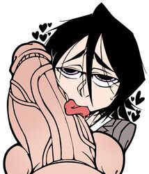 big_penis black_hair bleach huge_cock huge_penis hypercawk kuchiki_rukia licking licking_penis purple_eyes sloppy_blowjob tongue tongue_out veiny_penis white_background