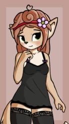 anthro blush breasts canid canine clothed clothing cute_face dress female hair into_the_wild_(game) karat.3l mammal simple_background small_breasts solo tara_(intothewild)