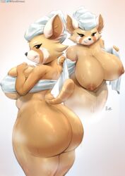 1girls aggressive_retsuko aggretsuko ass big_ass big_breasts breasts female furry high_resolution huge_ass huge_breasts large_breasts mature_female milf retsuko's_mother sanrio straight_hair thick_thighs towel viejillox voluptuous wide_hips