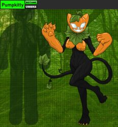 animal_humanoid anthro bent_wrist black_body cat_humanoid domestic_cat elemental_creature elemental_humanoid elemental_manipulation felid felid_humanoid feline feline_humanoid felis female fire fire_manipulation flora_fauna food fruit hi_res humanoid jack-o'-lantern leaf leaf_hair leaf_tail mammal mammal_humanoid plant plant_hair plant_humanoid pseudo_hair pumpkin pumpkin_head pupils rottentuttifrutti slit_pupils solo