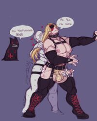 1boy anonymous_female blonde_hair cum eddie_(guilty_gear) female_self_insert guilty_gear hair_pull malesub partially_clothed pegging standing_sex strap-on y/n zato-1