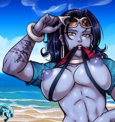 1girls 7th-heaven alternate_costume areolae big_breasts breasts cote_d'azur_widowmaker female female_only large_breasts nipples overwatch solo widowmaker