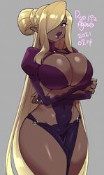 1girls breasts cleavage dark-skinned_female dark_skin female female_only huge_breasts ryo_agawa solo thick_thighs wide_hips