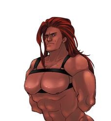 1boy arms_behind_back bara bara_tiddies bara_tits bondage bondage_gear imperium_of_man long_hair long_hair_male magnus_the_red male_focus male_solo mr101110 muscular muscular_male nipples primarch purple_eyes red_hair red_skin solo_male thousand_sons warhammer_(franchise) warhammer_40k